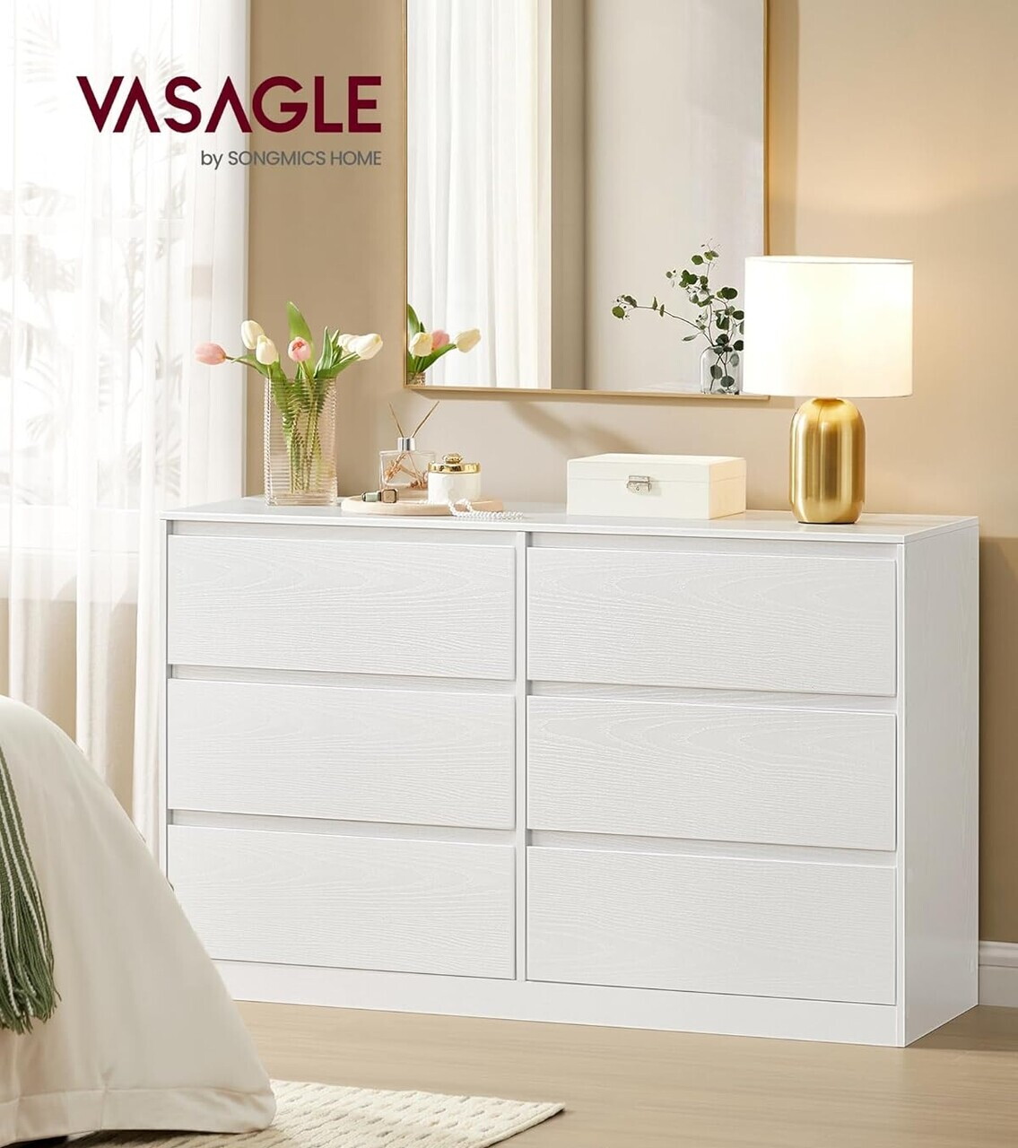 Comoda cu 6 sertare Kailyn, Songmics, 119.4x40x75 cm, PAL/MDF, alb - imagine 7